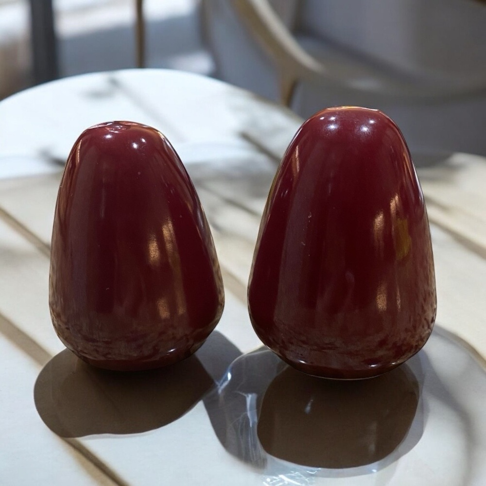 MCM Oxblood Red Ceramic Egg Salt & Pepper Shakers - Missing 1 Stopper